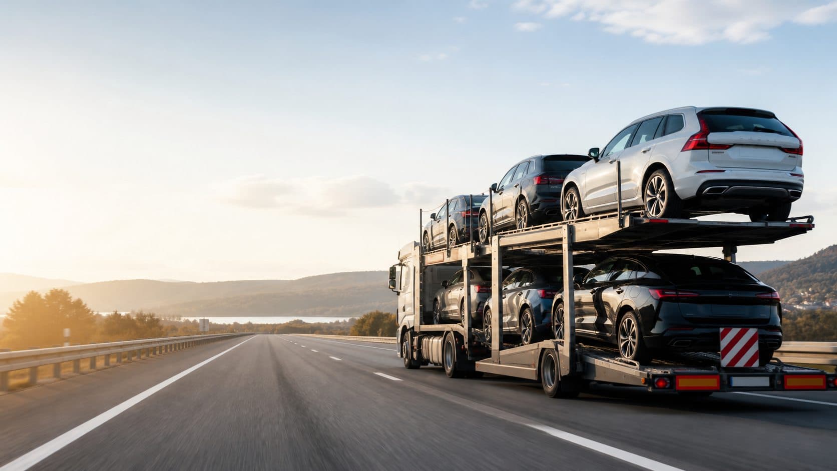 Autovežis su automobiliais Europos kelyje